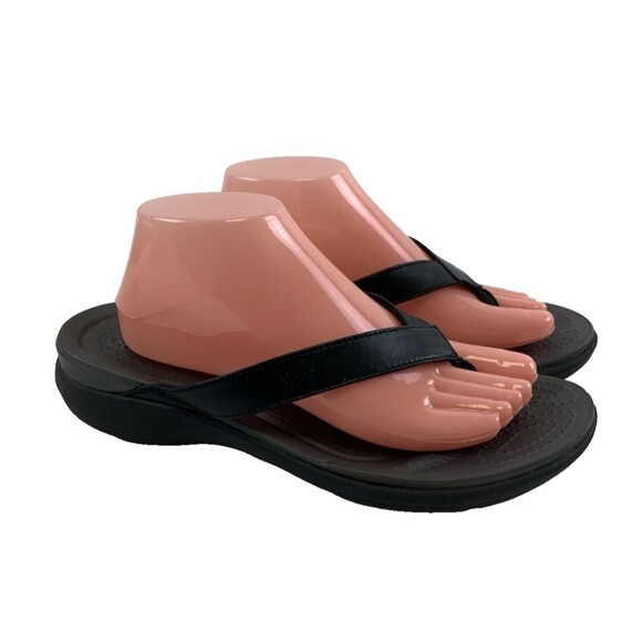 CROCS Shoes - Crocs Capri V Flip Flop Sandal Black Leather Slip On Comfort 202502 Womens 10